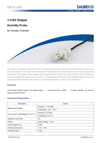 1-3.6V Output  Humidity Probe DB115-436 for Climate Chamber