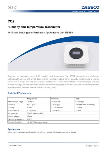DB317 CO2 Humidity and Temperature Transmitter for Smart Building and Ventilation Applications with RS485