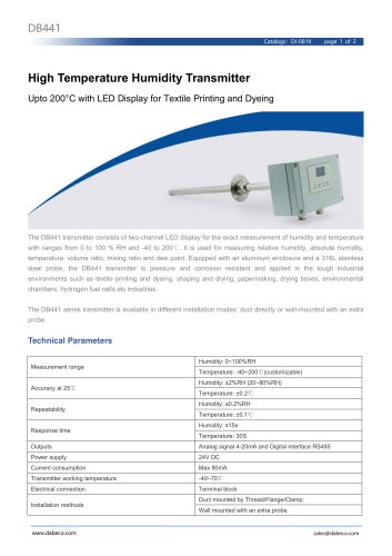 High Temperature Humidity Transmitter DB441