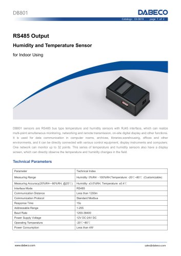 RS485 Output Humidity and Temperature Sensor DB801 for Indoor Using