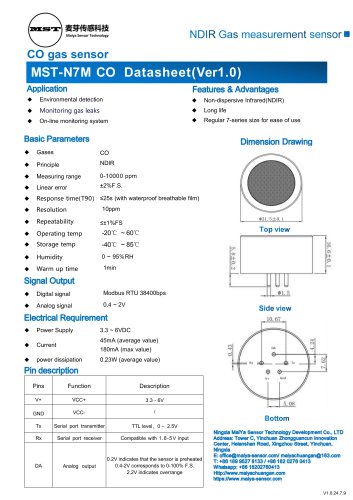 Maiya Sensor carbon monoxide analyzer MST-N7M CO sensor