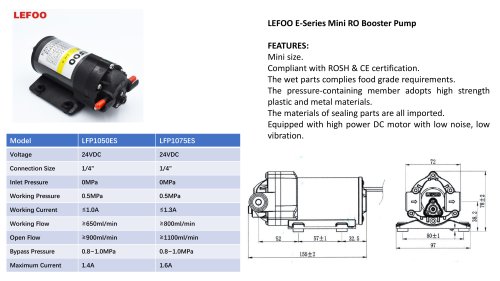 LEFOO E-Series Mini RO Booster Pump