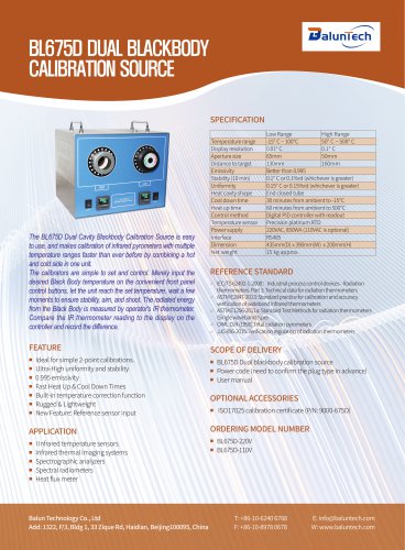 BL675D DUAL BLACKBODY CALIBRATION SOURCE