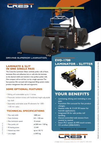 Datasheet Crest EVO-1700 Laminator Slitter