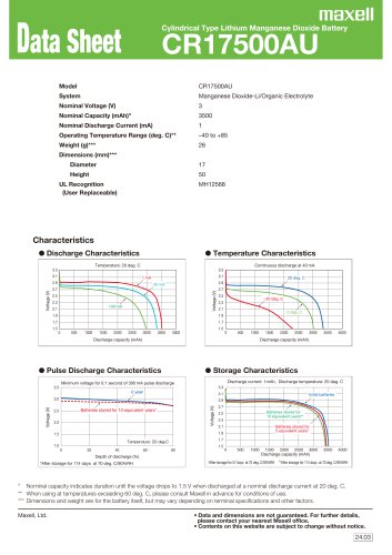 ylindrical type lithium manganese dioxide battery_CR17500AU_data_sheet