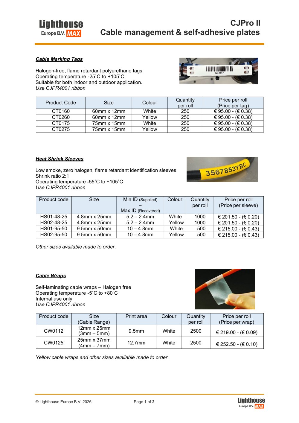 CJ Pro II - Cable Management & SA Plates Consumables Pricelist - Lighthouse (UK) Ltd