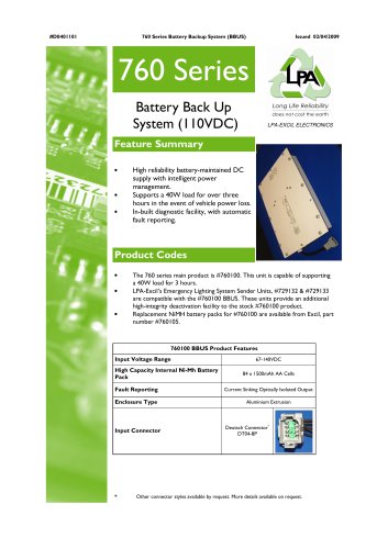 760 SERIES BATTERY BACK UP SYSTEM