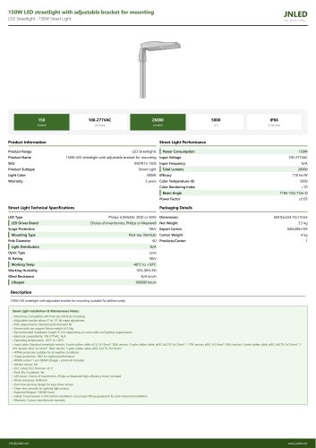 150W LED streetlight with adjustable bracket for mounting
