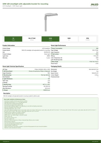 50W LED streetlight with adjustable bracket for mounting