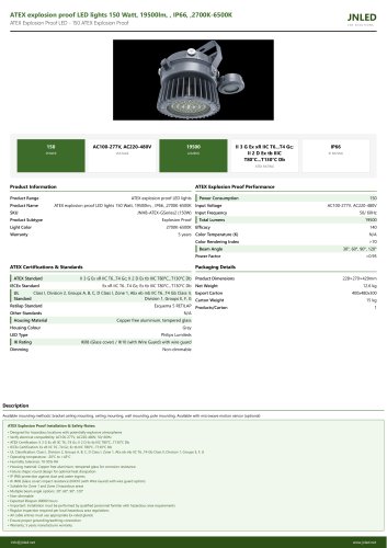 ATEX explosion proof LED lights 150 Watt, 19500lm, , IP66, ,2700K-6500K