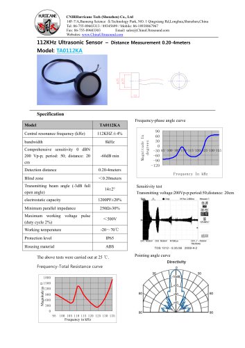 TA0112KA-Ultrasonic-Distance-Sensor-Datasheet