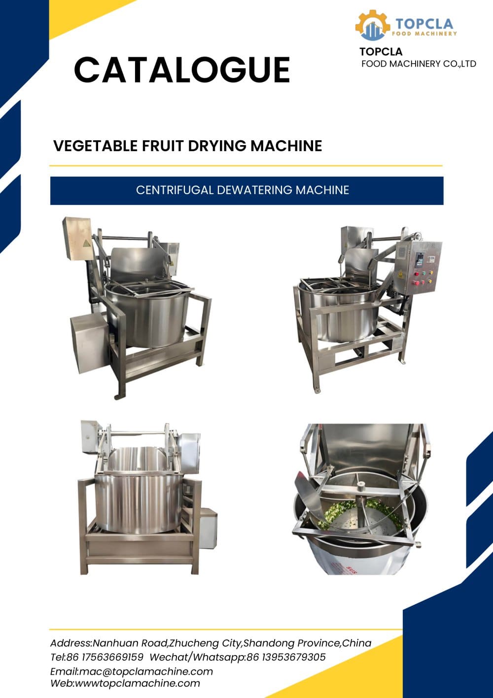 CENTRIFUGAL DEWATERING MACHINE - TOPCLA FOOD MACHINERY CO., LTD