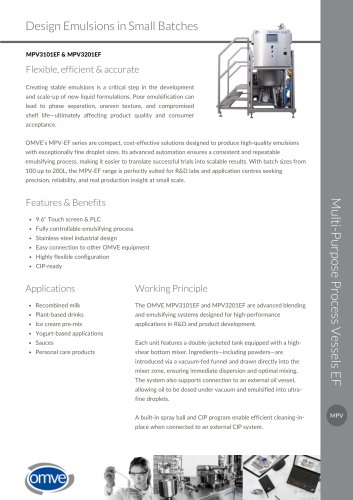OMVE MPV3101EF & MPV3201EF Emulsifier