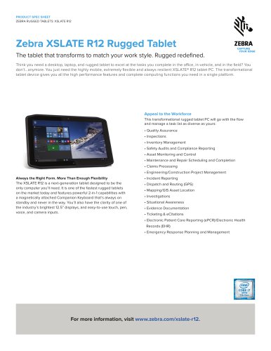 ZEBRA XSLATE R12 RUGGED TABLET