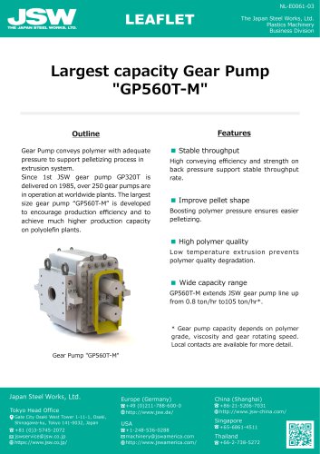 Largest capacity Gear Pump  "GP560T-M"