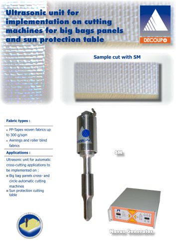 Ultrasonic unit for implementation on cutting machine