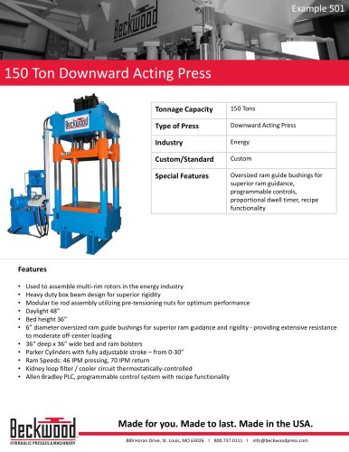 150 Ton Downward Acting Press