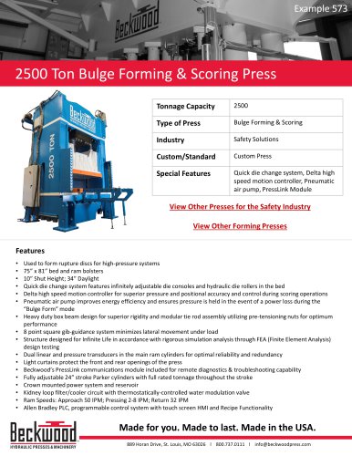 2500 Ton Bulge Forming & Scoring Press