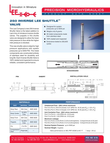 250 INVERSE LEE SHUTTLE™ VALVE