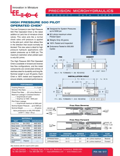 HIGH PRESSURE 500 PILOT OPERATED CHEK