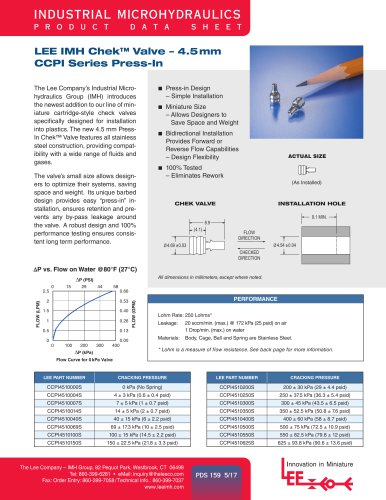 LEE IMH Chek™ Valve – 4.5mm CCPI Series Press-In