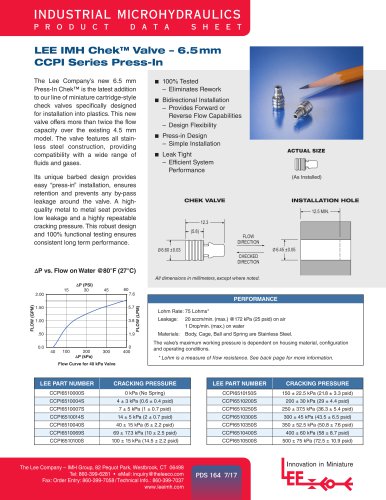 LEE IMH Chek™ Valve – 6.5mm CCPI Series Press-In