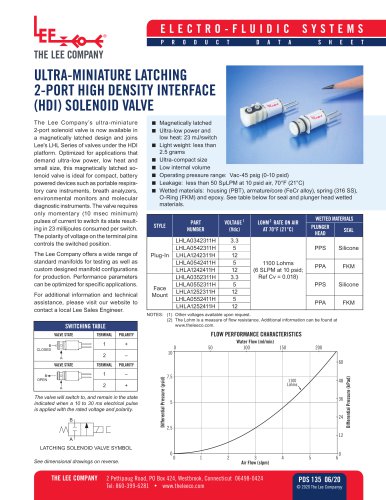 ULTRA-MINIATURE LATCHING 2-PORT HIGH DENSITY INTERFACE (HDI) SOLENOID VALVE