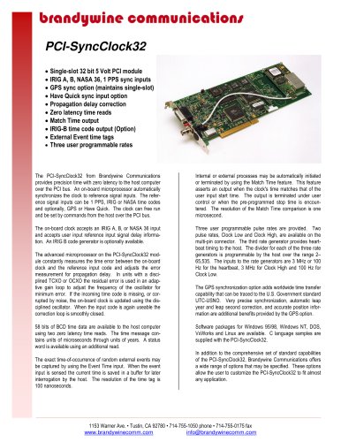 PCI SyncClock32: PCI Input/Output timing card with IRIG B, 1PPS and other time codes