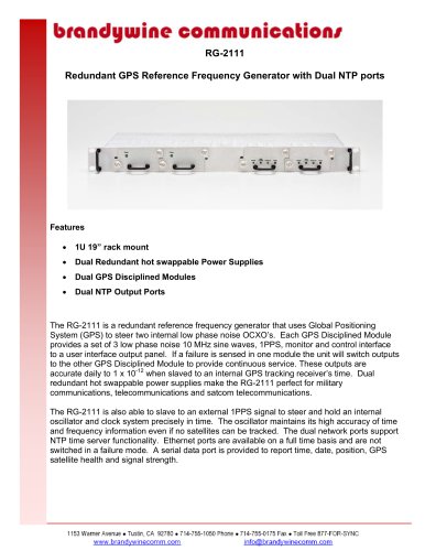 RG-2111 Redundant GPS Reference Frequency Generator with Dual NTP ports