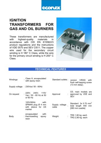 IGNITION TRANSFORMERS FOR GAS AND OIL BURNERS