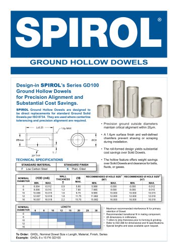 Ground Hollow Dowels for Precision Alignment GD100 series