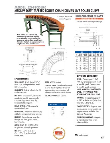 MODEL 254TCDLRC MEDIUM DUTY TAPERED ROLLER CHAIN DRIVEN LIVE ROLLER CURVE