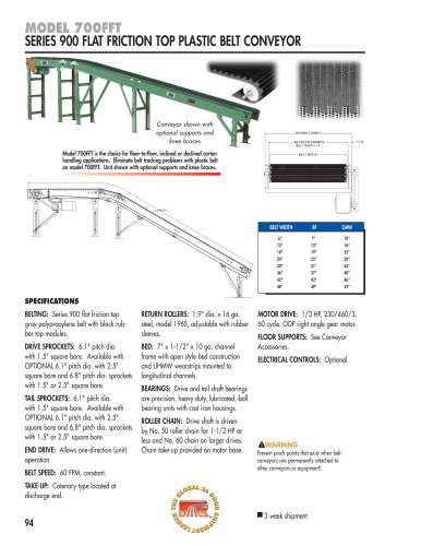 MODEL 700FFT SERIES 900 FLAT FRICTION TOP PLASTIC BELT CONVEYOR