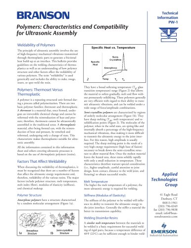 Characteristics & Compatibility of Thermoplastics for Ultrasonic Welding