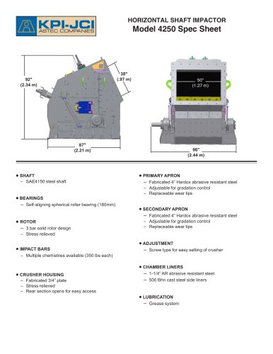 HORIZONTAL SHAFT IMPACTOR Model 4250 Spec Sheet