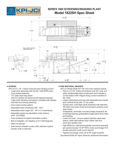 SERIES 1800 SCREENING/WASHING PLANT Model 1822SH Spec Sheet