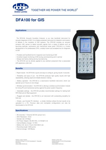 Partial Discharge: DFA100 for GIS