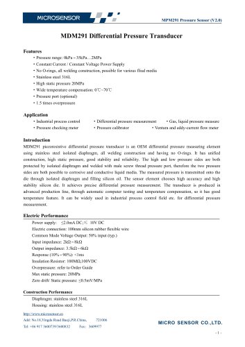 All Welded Differential Pressure Sensor MDM291