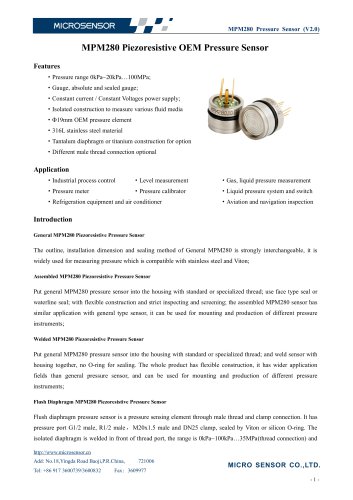 MPM280 Anti-corrosive pressure sensor