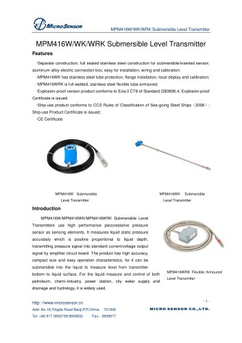 MPM416WK Submersible Level Transmitter