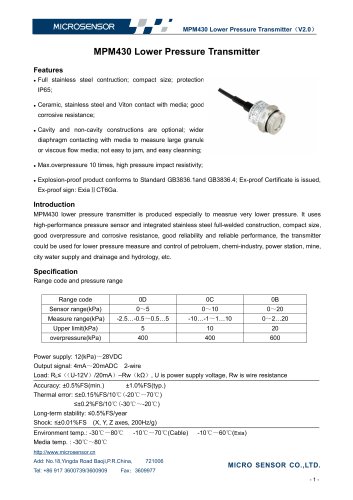 MPM430 Lower Pressure Transmitter