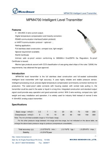 MPM4700 Intelligent Level Transmitter