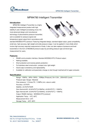 MPM4780W Intelligent Level Transmitter