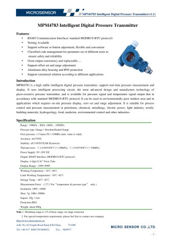 MPM4783 Intelligent Digital Pressure Transmitter