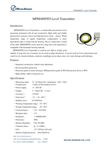 MPM4809TD Level Transmitter