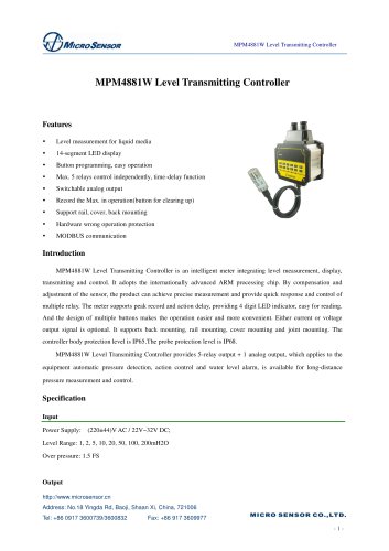 MPM4881W Level Transmitting Controller