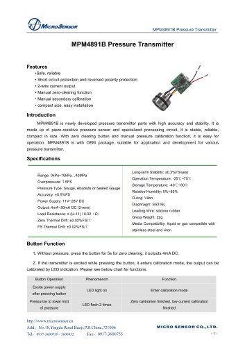 MPM4891B Pressure transmitter