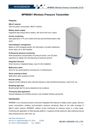 MPM6881 Wireless Pressure Transmitter