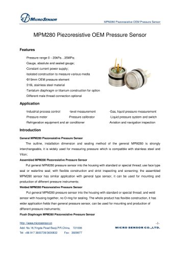 OEM Pressure Sensor MPM280