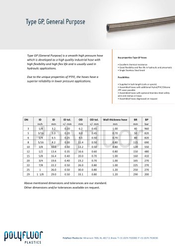 High pressure hoses, type GP (general purpose)